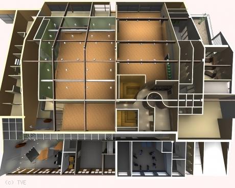 3D-Visualisierung des TV Vital mit einer Draufsicht auf den Wellnessbereich.