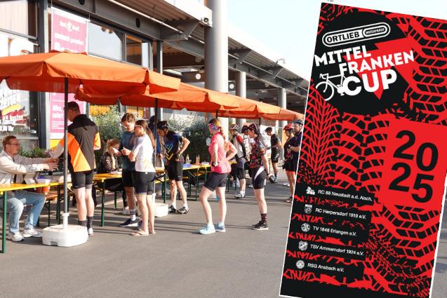Bildmontage: RTF-Flyer vor Teilnehmerinnen und Teilnehmern bei der Anmeldung